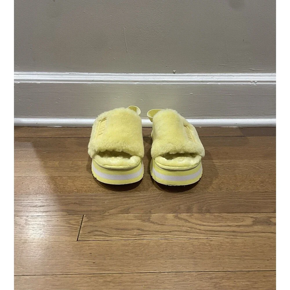 UGG Disco Genuine Shearling Slingback Yellow Platform Women Sz 9 Margarita